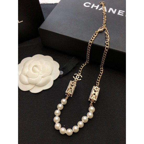 Chanel Letter Pearl Necklace