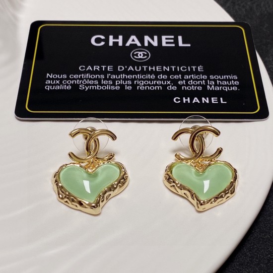 Chanel Peach Heart CC Earrings