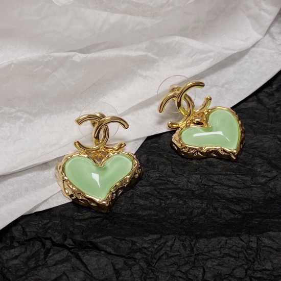 Chanel Peach Heart CC Earrings