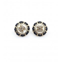 Chanel Black Round Earrings