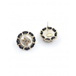 Chanel Black Round Earrings