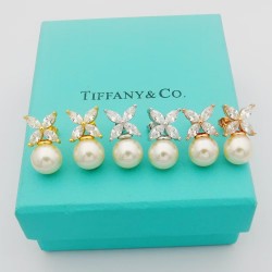 Tiffany Marquise Diamond Pearl Earrings