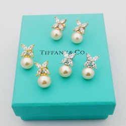 Tiffany Marquise Diamond Pearl Earrings