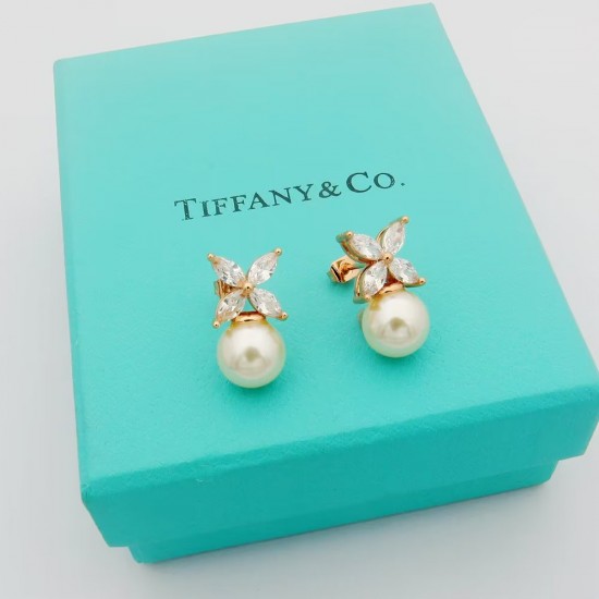 Tiffany Marquise Diamond Pearl Earrings