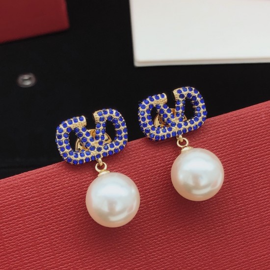 Valentino Blue Diamond Pearl Earrings