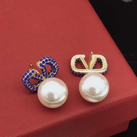 Valentino Blue Diamond Pearl Earrings