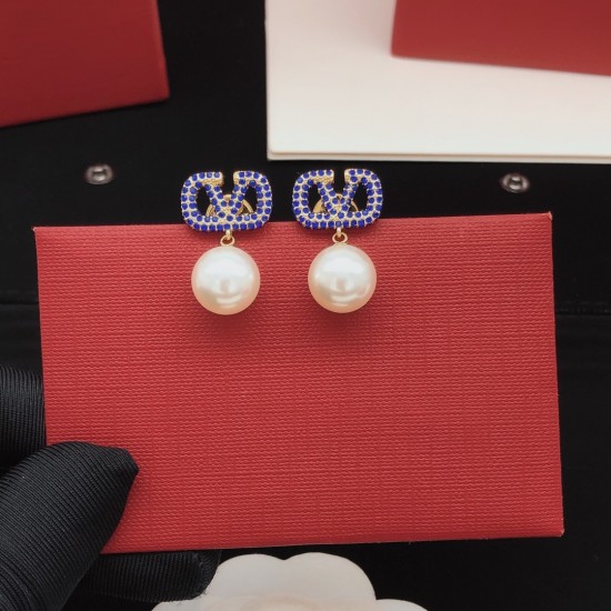 Valentino Blue Diamond Pearl Earrings