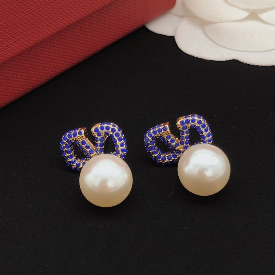 Valentino Blue Diamond Pearl Earrings