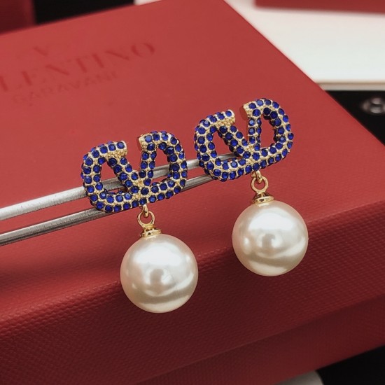 Valentino Blue Diamond Pearl Earrings