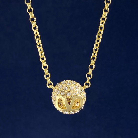 Valentino Full Diamond V-Shaped Hollow round Ball Necklace