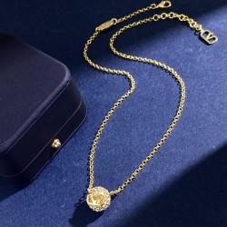 Valentino Full Diamond V-Shaped Hollow round Ball Necklace