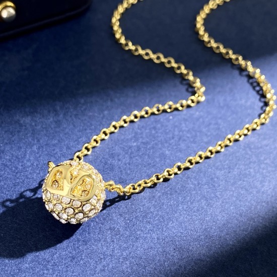 Valentino Full Diamond V-Shaped Hollow round Ball Necklace