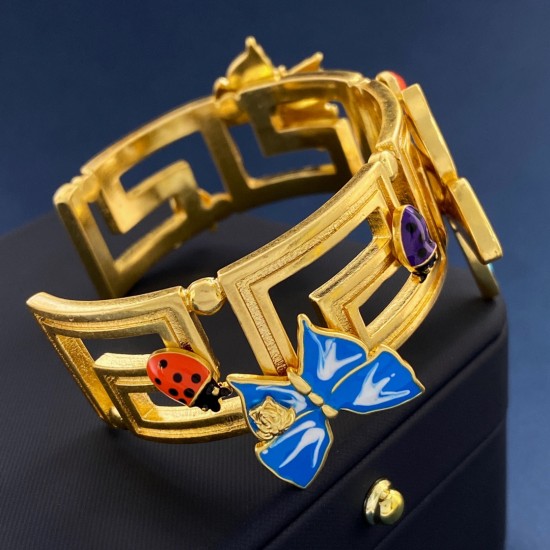 Versace Greek Smooth Blue Diamond Butterfly Open Bracelet