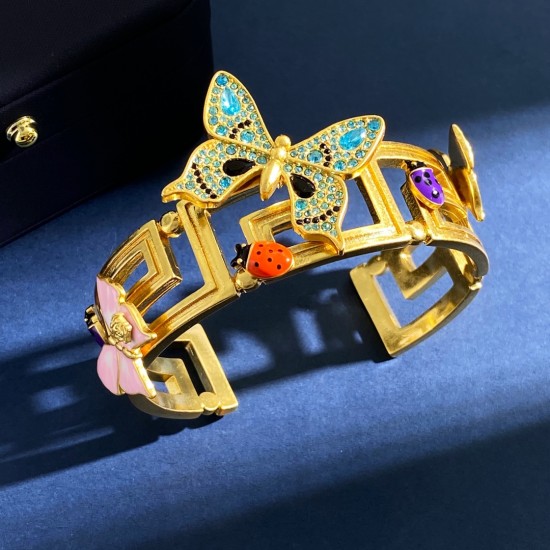 Versace Greek Smooth Blue Diamond Butterfly Open Bracelet