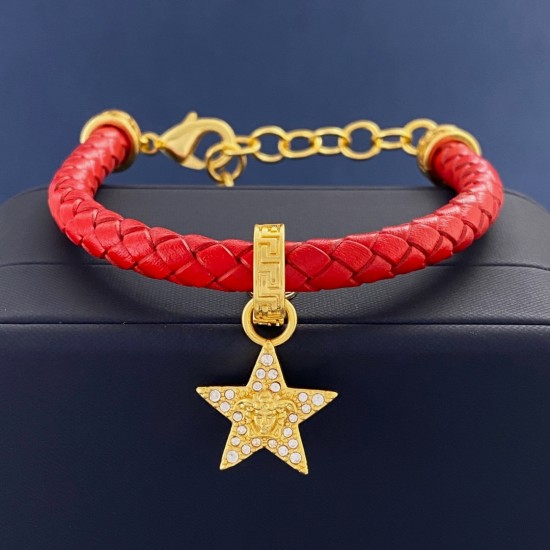 Versace Greek Red Woven Rope Five pointed Star Bracelet