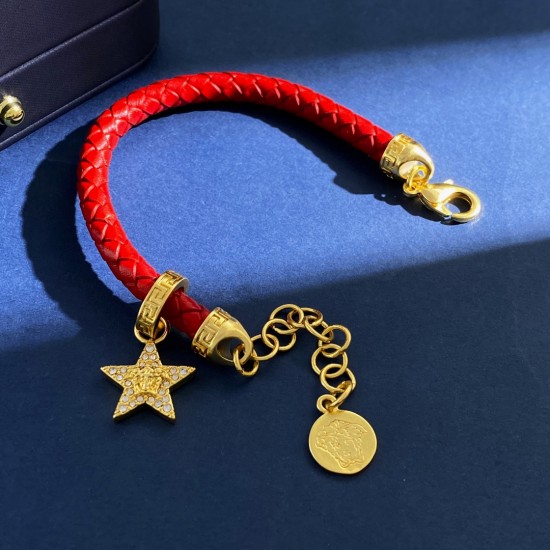 Versace Greek Red Woven Rope Five pointed Star Bracelet