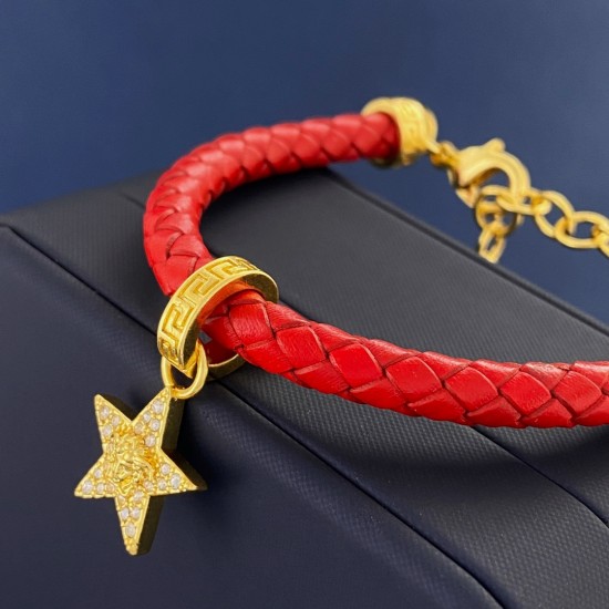 Versace Greek Red Woven Rope Five pointed Star Bracelet