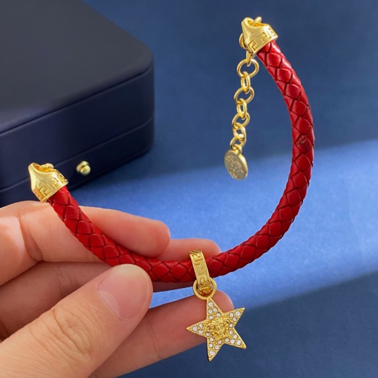 Versace Greek Red Woven Rope Five pointed Star Bracelet