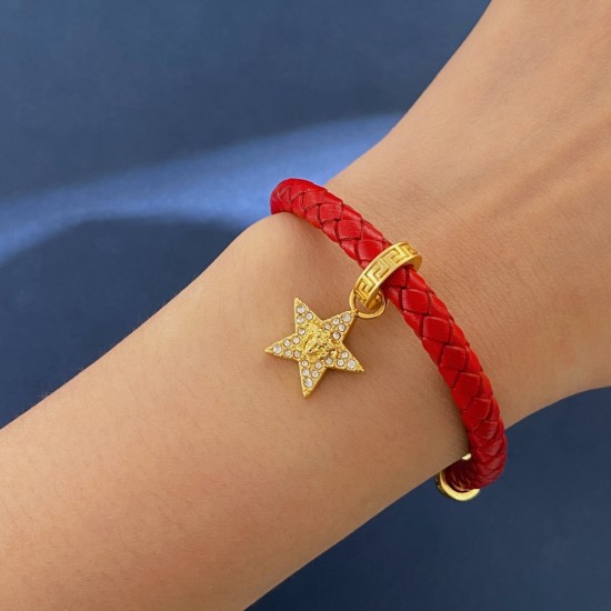 Versace Greek Red Woven Rope Five pointed Star Bracelet