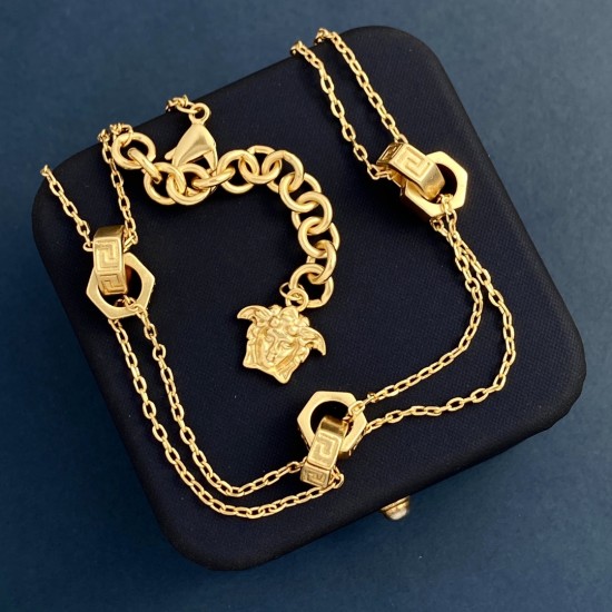 Versace Greek Double Ring Nut Double Layer Necklace