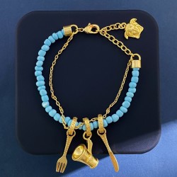 Versace Blue Bead String Circular Knife And Fork Bracelet