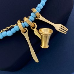 Versace Blue Bead String Circular Knife And Fork Bracelet