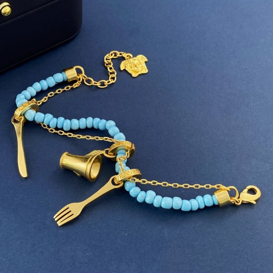 Versace Blue Bead String Circular Knife And Fork Bracelet