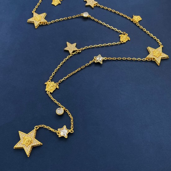 Versace Diamond Studded Pentagonal Star Sweater Chain