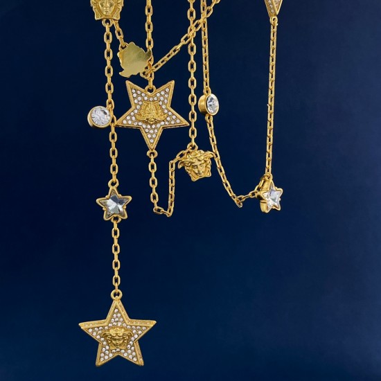 Versace Diamond Studded Pentagonal Star Sweater Chain