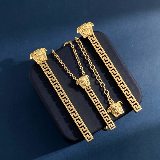 Versace Hollow Out Long Necklace /Long Strip Earrings 2in1 Set