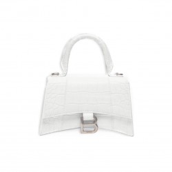 BALENCIAGA WOMEN'S HOURGLASS XS HANDBAG CROCODILE EMBOSSED IN WHITE