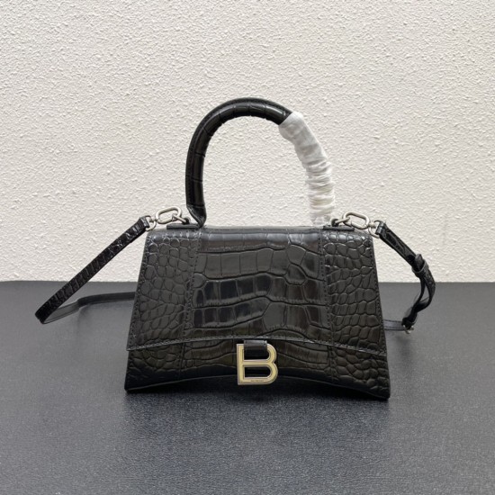 BALENCIAGA WOMEN'S HOURGLASS SMALL HANDBAG CROCODILE EMBOSSED