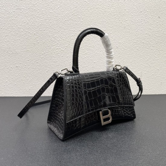 BALENCIAGA WOMEN'S HOURGLASS SMALL HANDBAG CROCODILE EMBOSSED