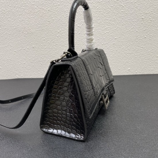 BALENCIAGA WOMEN'S HOURGLASS SMALL HANDBAG CROCODILE EMBOSSED