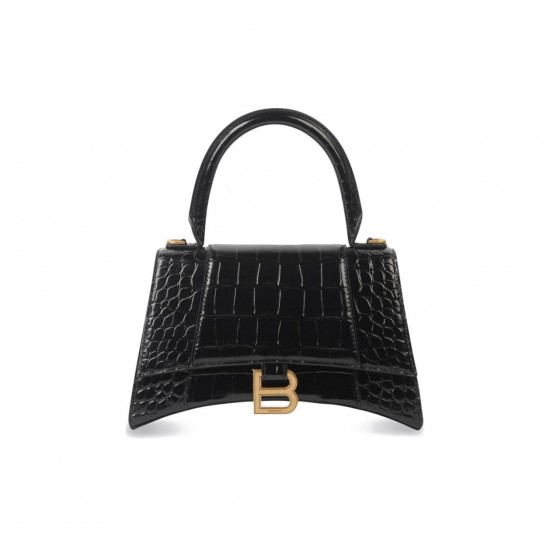 BALENCIAGA WOMEN'S HOURGLASS SMALL HANDBAG CROCODILE EMBOSSED