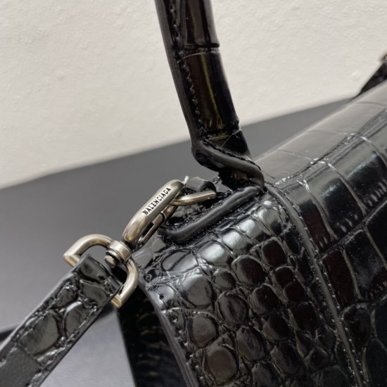 BALENCIAGA WOMEN'S HOURGLASS SMALL HANDBAG CROCODILE EMBOSSED