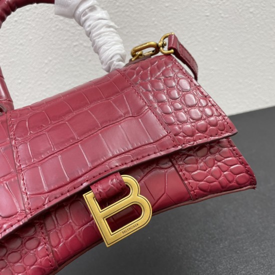 BALENCIAGA WOMEN'S HOURGLASS SMALL HANDBAG CROCODILE EMBOSSED