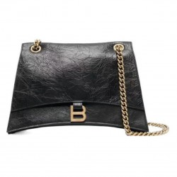 BALENCIAGA WOMEN'S CRUSH MEDIUM CHAIN BAG IN BLACK