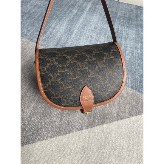 CELINE MEDIUM FOLCO BAG IN TRIOMPHE CANVAS AND CALFSKINTAN