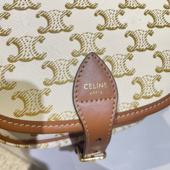 CELINE MEDIUM FOLCO BAG IN TRIOMPHE CANVAS AND CALFSKINTAN