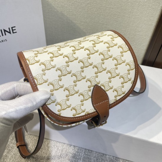 CELINE MEDIUM FOLCO BAG IN TRIOMPHE CANVAS AND CALFSKINTAN