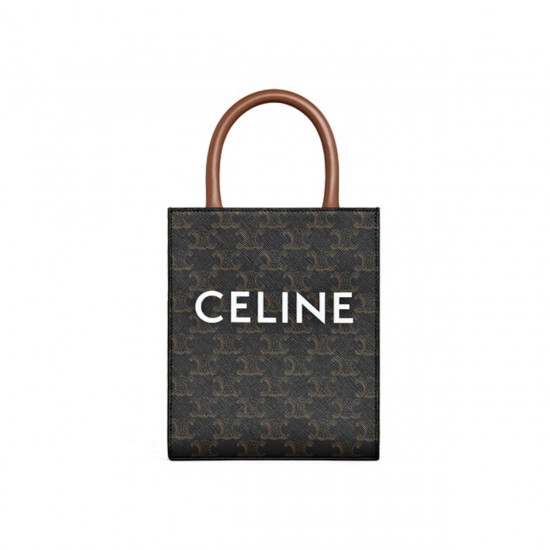 CELINE MINI VERTICAL CABAS IN TRIOMPHE CANVAS AND CALFSKIN WITH CELINE PRINT