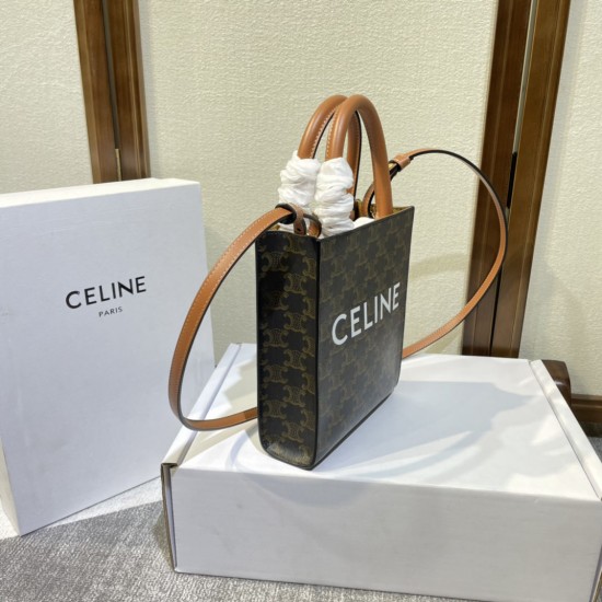 CELINE MINI VERTICAL CABAS IN TRIOMPHE CANVAS AND CALFSKIN WITH CELINE PRINT