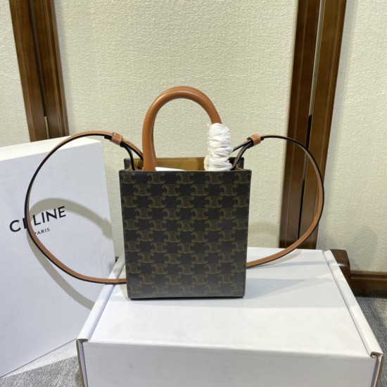 CELINE MINI VERTICAL CABAS IN TRIOMPHE CANVAS AND CALFSKIN WITH CELINE PRINT