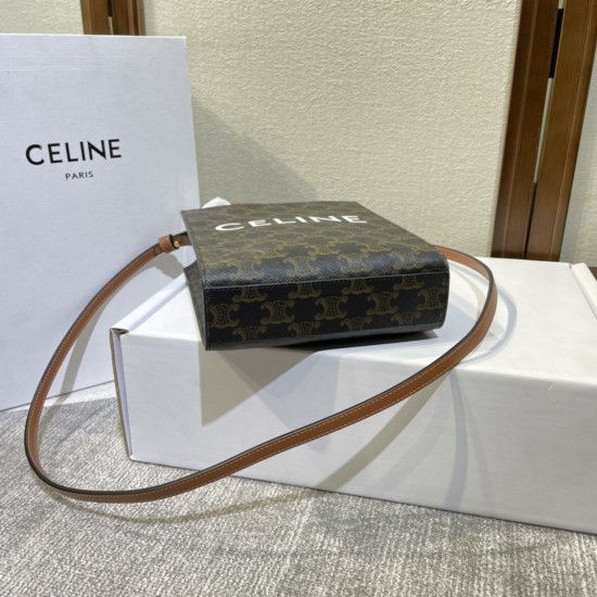 CELINE MINI VERTICAL CABAS IN TRIOMPHE CANVAS AND CALFSKIN WITH CELINE PRINT