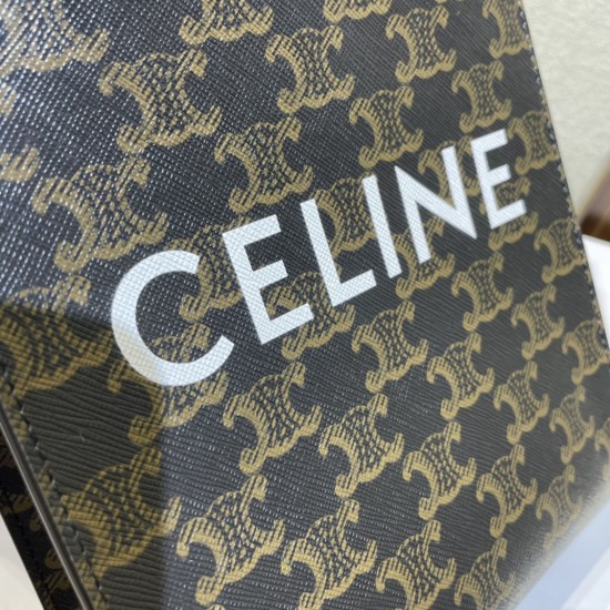 CELINE MINI VERTICAL CABAS IN TRIOMPHE CANVAS AND CALFSKIN WITH CELINE PRINT