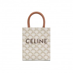 CELINE MINI VERTICAL CABAS IN TRIOMPHE CANVAS AND CALFSKIN WITH CELINE PRINT