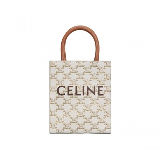 CELINE MINI VERTICAL CABAS IN TRIOMPHE CANVAS AND CALFSKIN WITH CELINE PRINT