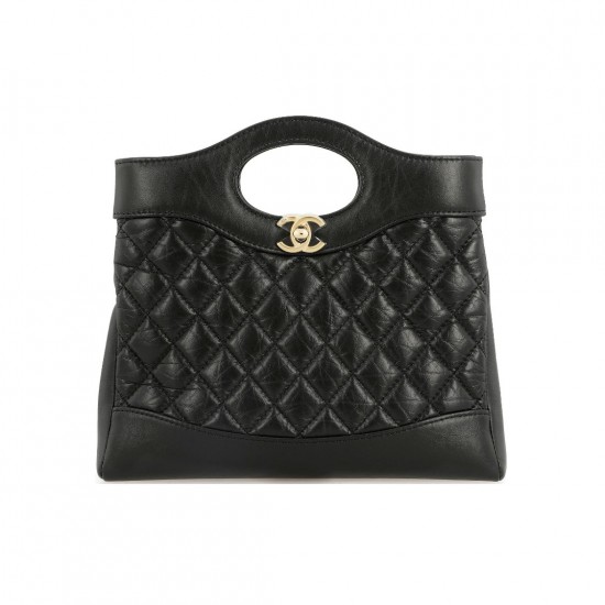 CHANEL 31 MINI SHOPPING BAG IN SHINY CRUMPLED CALFSKIN WITH GOLD-TONE METAL BLACK