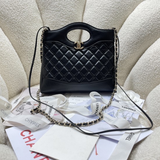 CHANEL 31 MINI SHINY CALFSKIN SHOPPING BAG BLACK